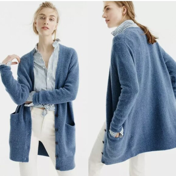J. Crew Sweaters - NWT J.CREW Stretch Bouclé Cardigan Sweater in Heather Lagoon Blue Boucle Size XL